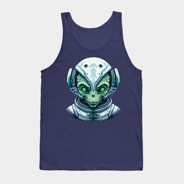 Alien Pilot  - Green Alien Head with Helmet Tank Top by AnAzArt